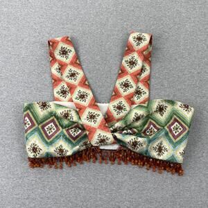 Autumn Adeigbo Beaded Soraya Bra Top Womens 12 Fringe Twist Front Crop Geometric